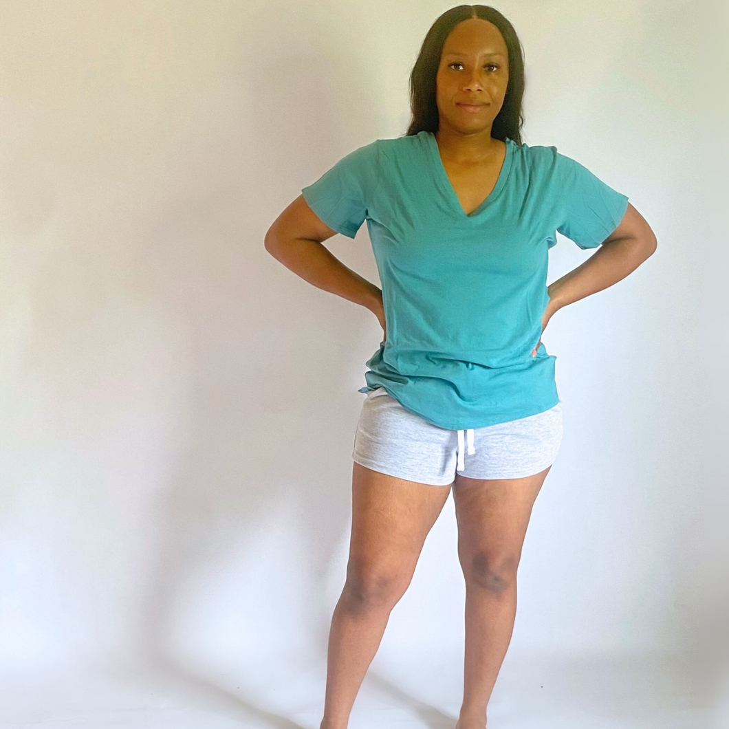 Oversized V-Neck T-shirt - Dusty Teal